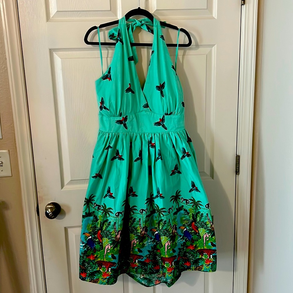 Lindy Bop Marilyn Green Jungle Halter Dress - NWOT, US size 16